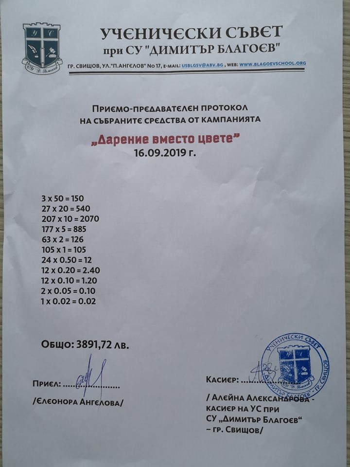 Свищов | 3891 лв. събраха с кампанията “Дарение вместо цвете” в свищовско училище