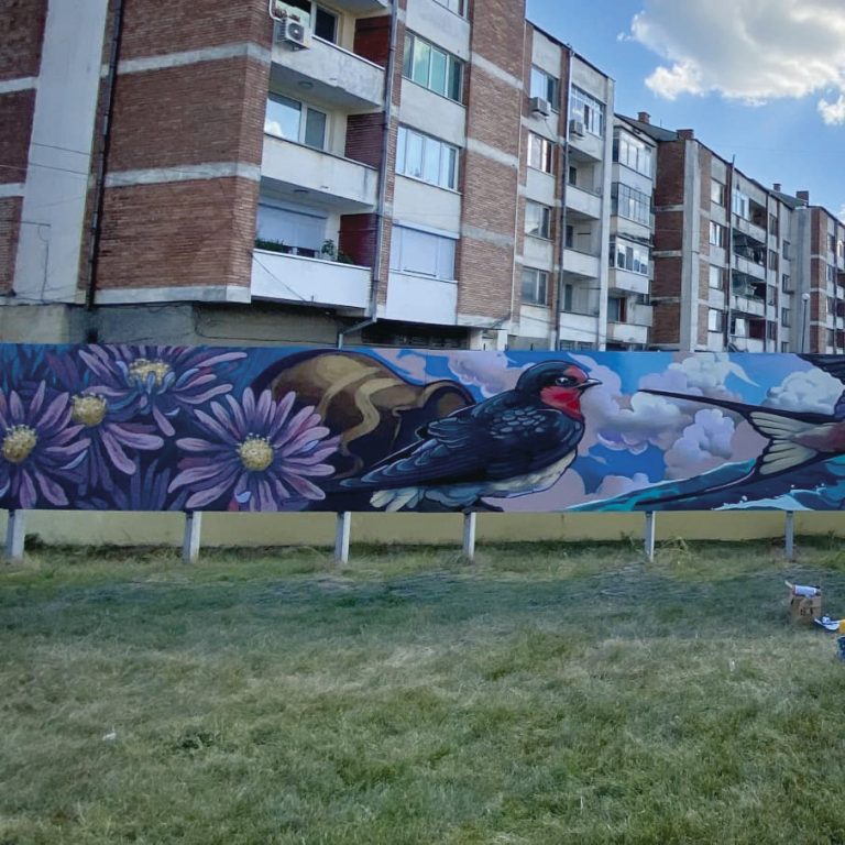 Култура | Трима автори на графити изрисуваха две огромни картини в Стражица