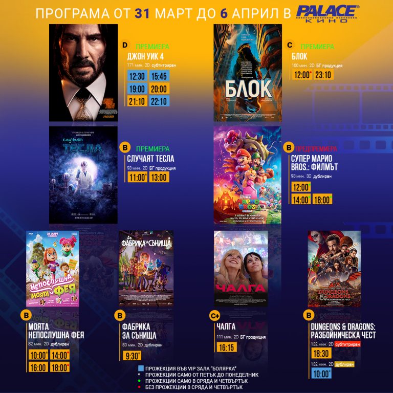 Програма на Кино Palace от 31 март до 6 април 2023 г.