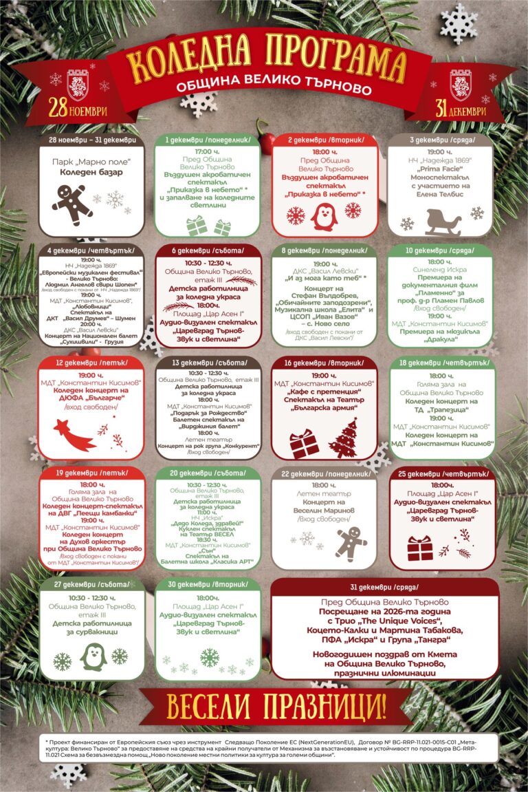 Пълната Коледна програма на Община Велико Търново